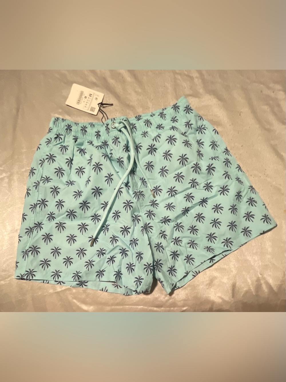 Men's Light Blue Palm-Print Swim Shorts